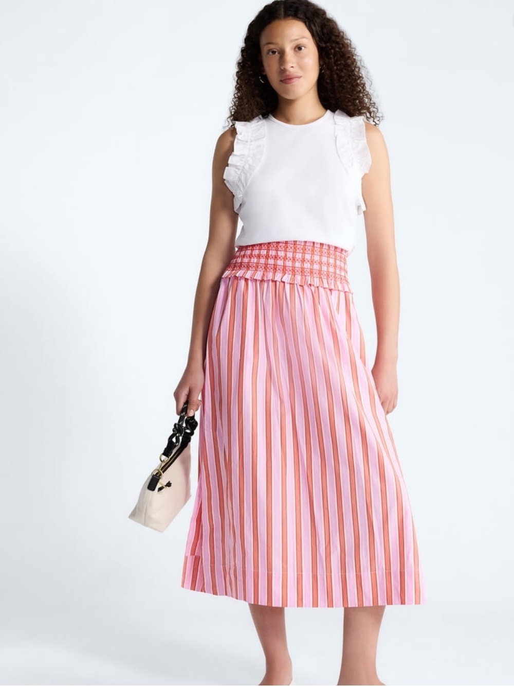 Free Assembly | Smocked Waisted Striped Midi Skirt